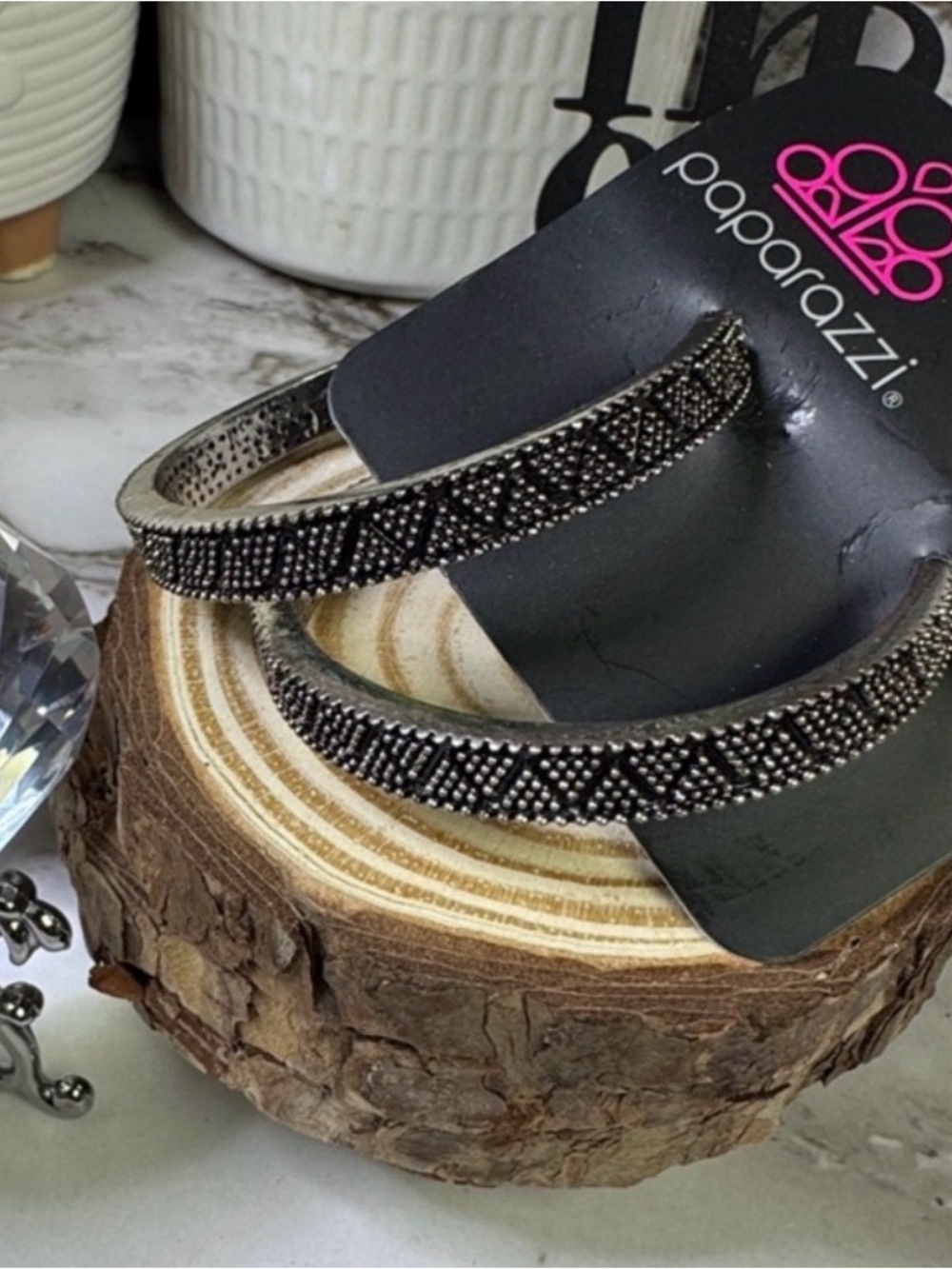 Paparazzi Black Beaded Hoop Earrings with Sparkle Trim